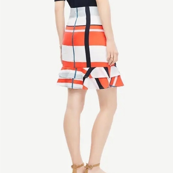 Ann Taylor Picnic Striped Linen Skirt w/Flounce Hem Ivory & Red Orange Sz 8 - Picture 3 of 12
